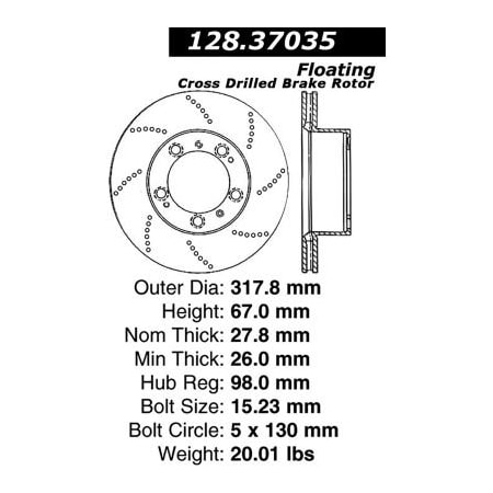 Centric Premium OE Style Drilled Brake Rotor, Parts 128.37035